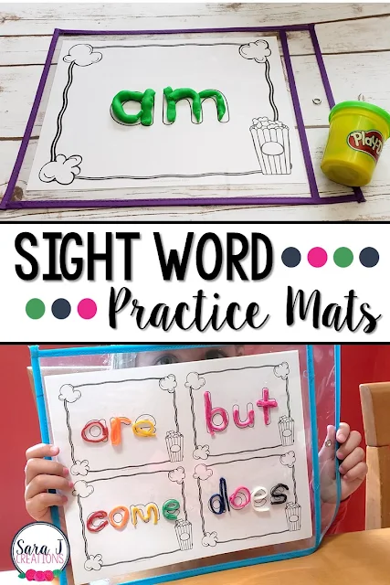 Sight word practice mats are awesome for practicing high frequency words in a hands on way. Makes a GREAT literacy center. Click to find out about the different ways to practice sight words.