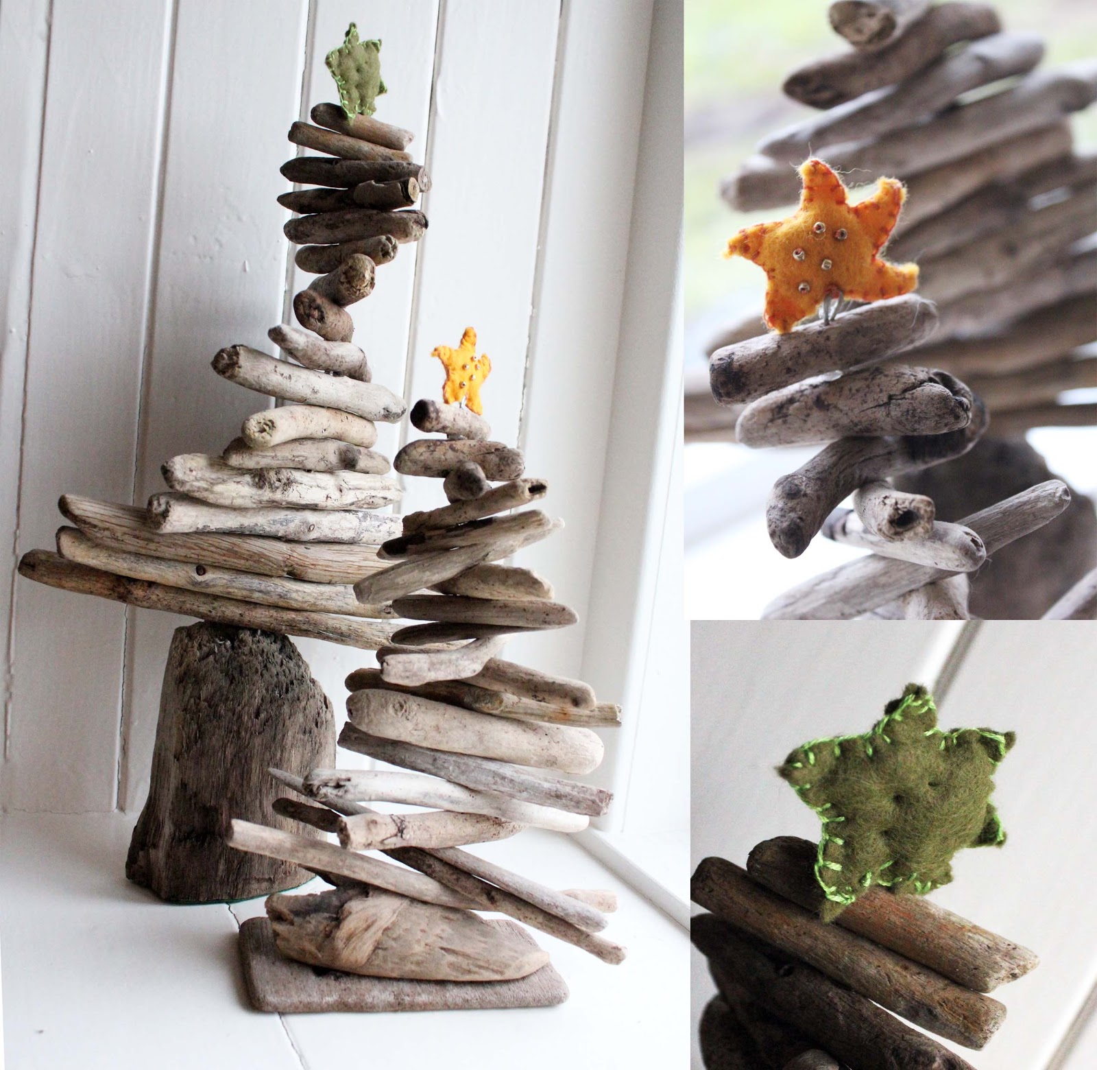 and driftwood Christmas trees to decorate with stars.