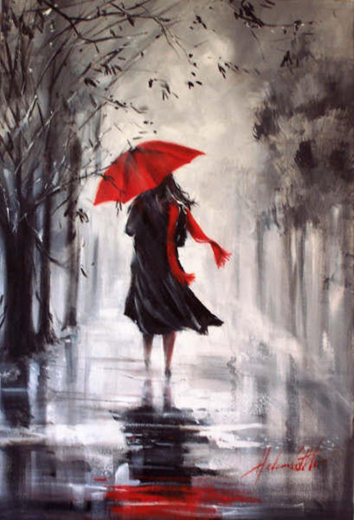 Helen Cottle, 1962 ~ Red umbrella | Tutt'Art@ | Pittura • Scultura