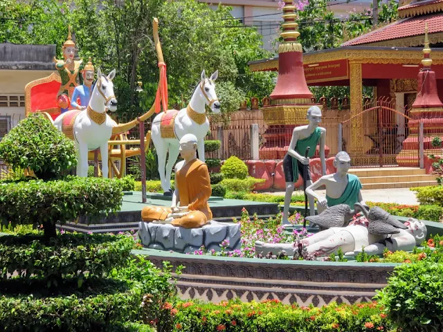 Statues at Wat Preah Prom Rath temple in Siem Reap Cambodia