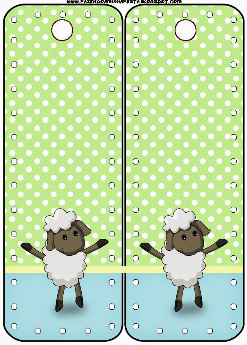 Ovejita en Fondo Celeste y Verde: Imágenes e Imprimibles Gratis para Fiestas. Para Marcapginas de Ovejita en Fondo Celeste y Verde.