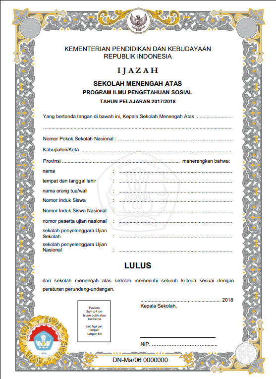 Blanko Ijazah SMA Tahun 2018 Program Ilmu IPS Download Blanko Ijazah SMA Tahun 2018 Program Ilmu IPS