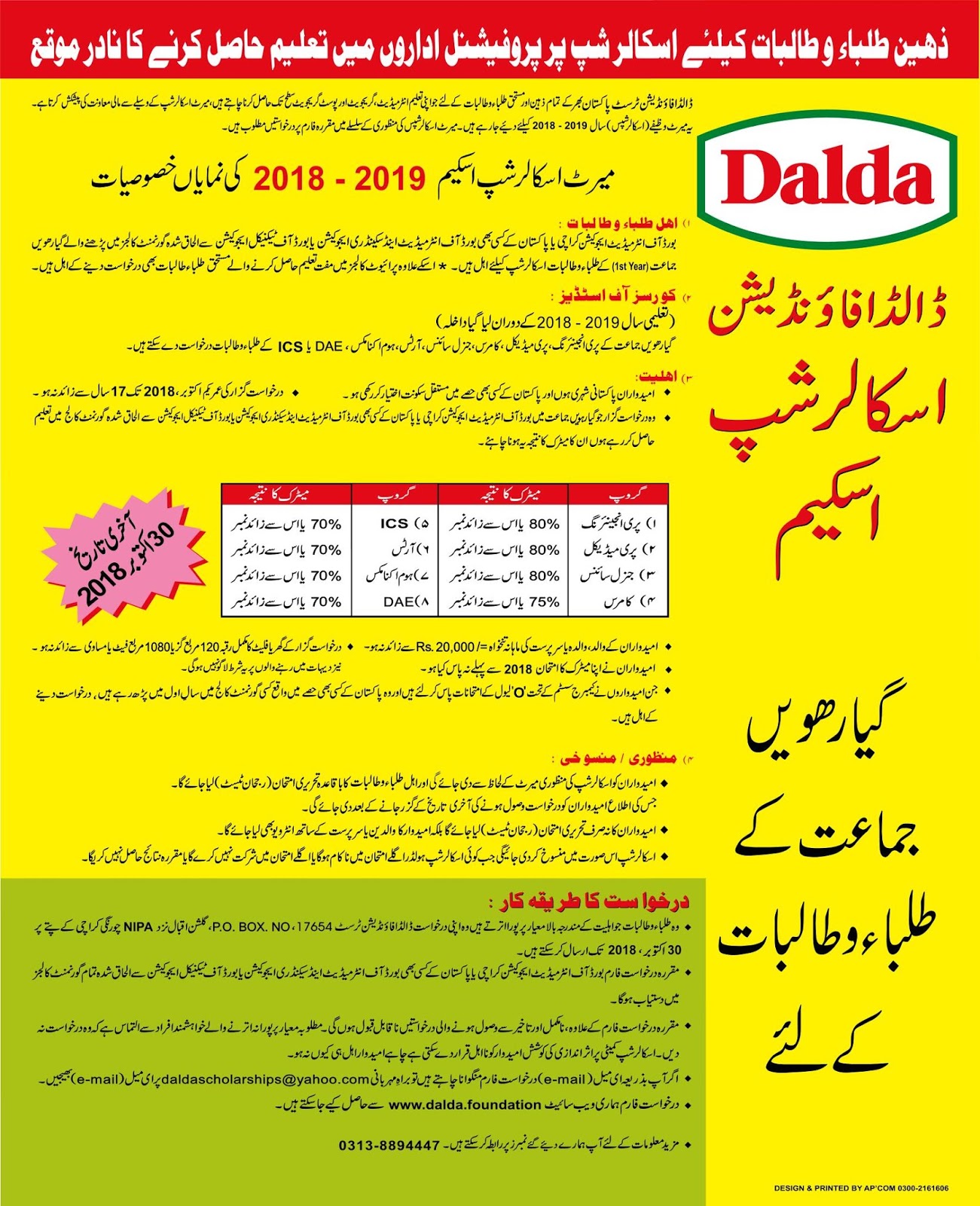 Dalda Scholarship Application Form For Student Of Intermediate Last