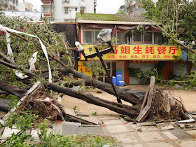 damage from Typhoon Hato (台风“天鸽”) at the Lianhua Road Pedestrian Street in Zhuhai, China