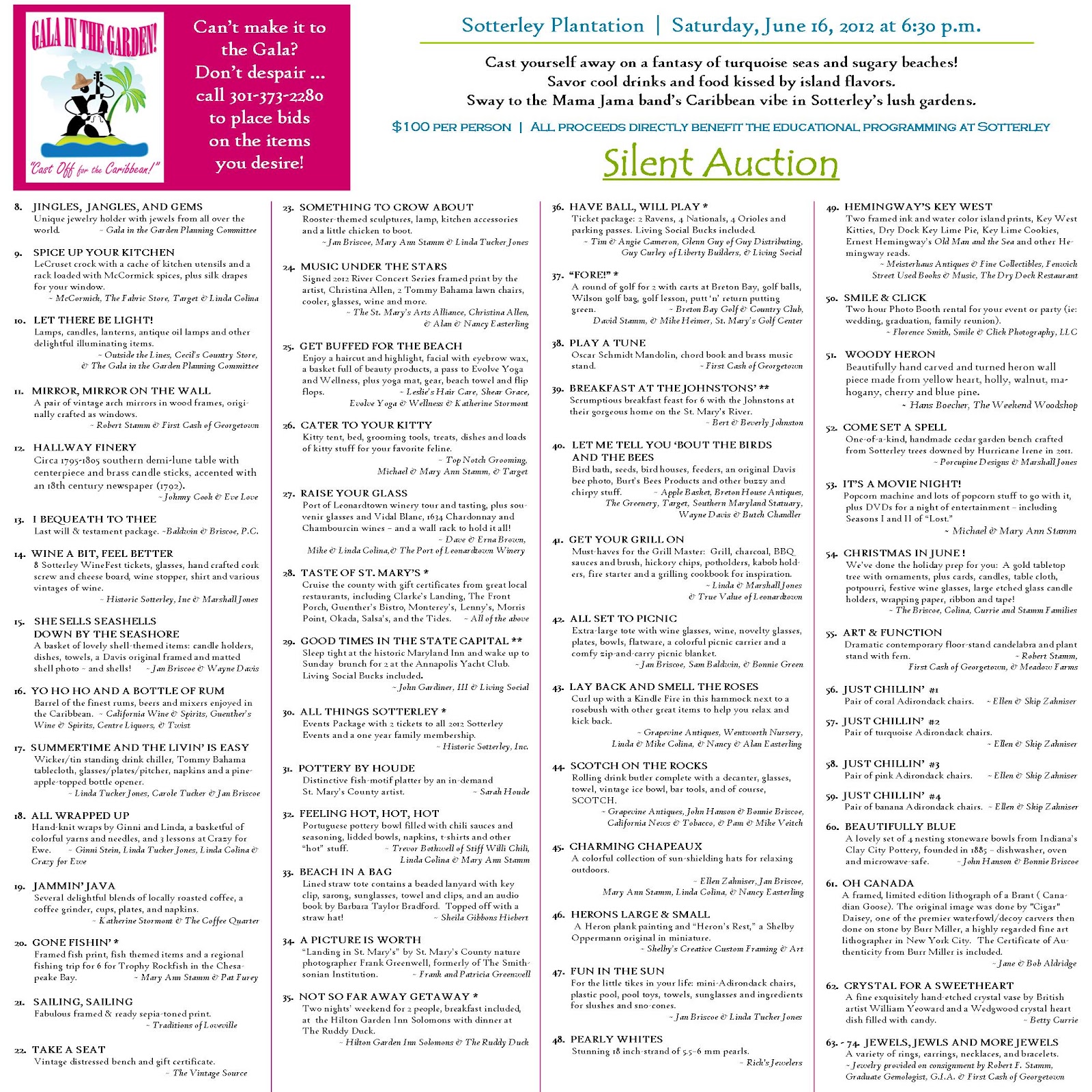 Historic Sotterley UPDATED Silent Auction List!