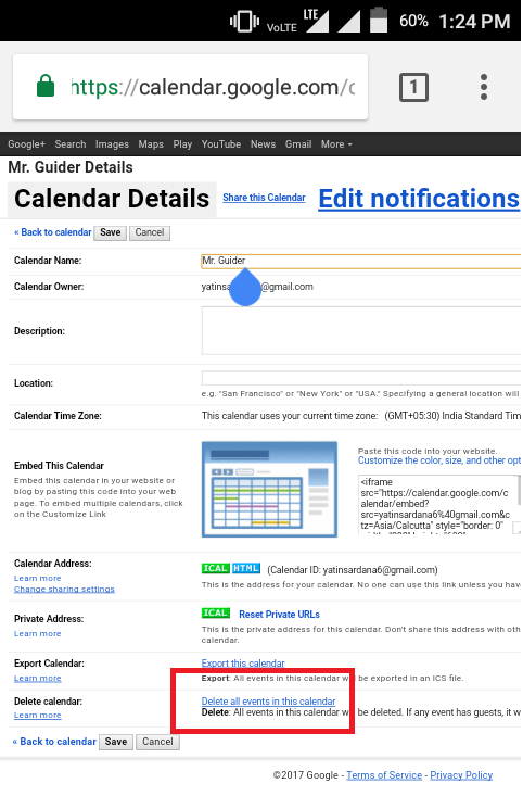 how to remove all events from google calendar
