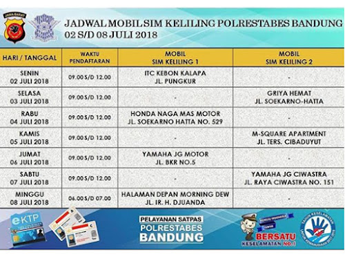 Jadwal SIM Keliling Polrestabes Bandung Bulan Juli 2018