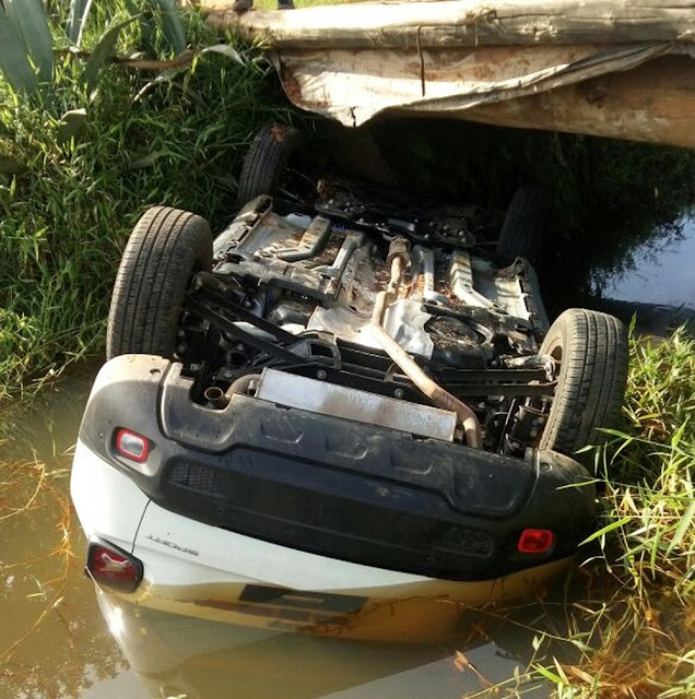 Veículo caiu em córrego após motorista perder o controle da direção em Muzaminho (MG) (Foto: Redes sociais) 