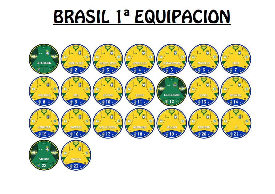 Chapas de Futbol: CHAPAS WORLD 2014: BRASIL 1ª EQUIPACION