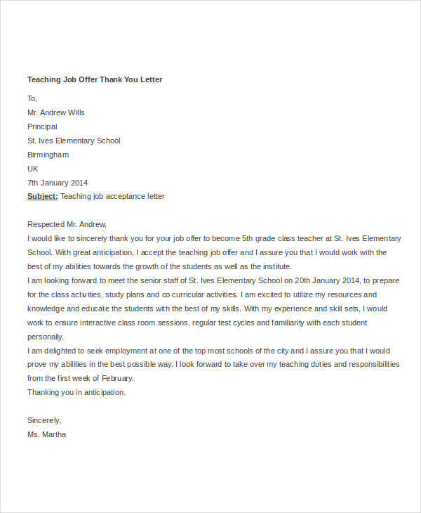 Thank You Letter After Job Acceptance Thank You Letter After Job Acceptance