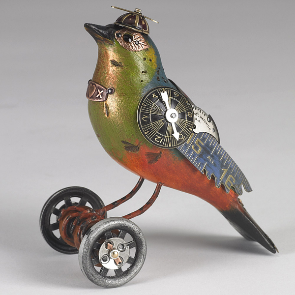 Esculturas de pájaros estilo steampunk