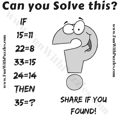 If 15=11, 22=8, 33=15, 24=14 Then 35=?. Can you solve this Brain Maths Question for Children?
