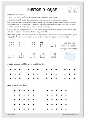 Actividad de matemáticas con papel y lápiz Juego de Puntos y cajas . Practica Matemáticas, lógica y estrategia