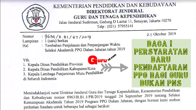 GAMBAR surat edaran perpanjangan pendaftaran Seleksi akademik PPG 2019