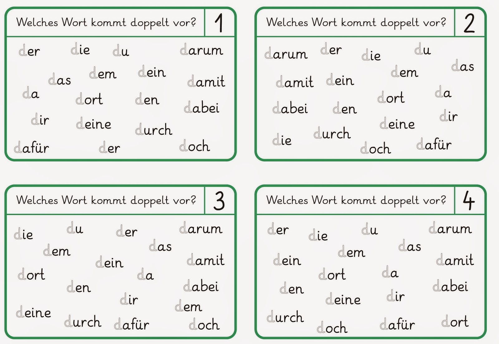 Lernstübchen: doppelte D--Wörter finden