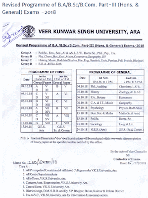 VKSU Part 3 Exam Date 2018