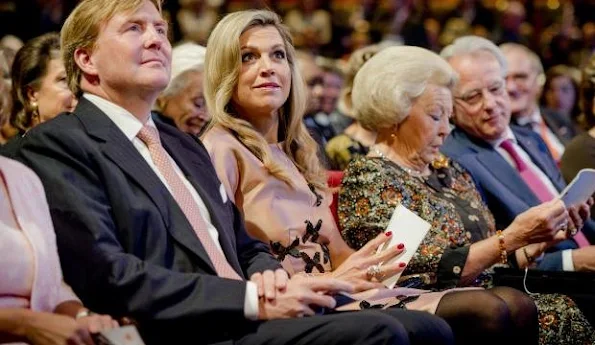 Queen Maxima and King Willem-Alexander and Princess Beatrix at Carre theater for the final celebrations of 200 years Kingdom of the Netherlands in Amsterdam. 