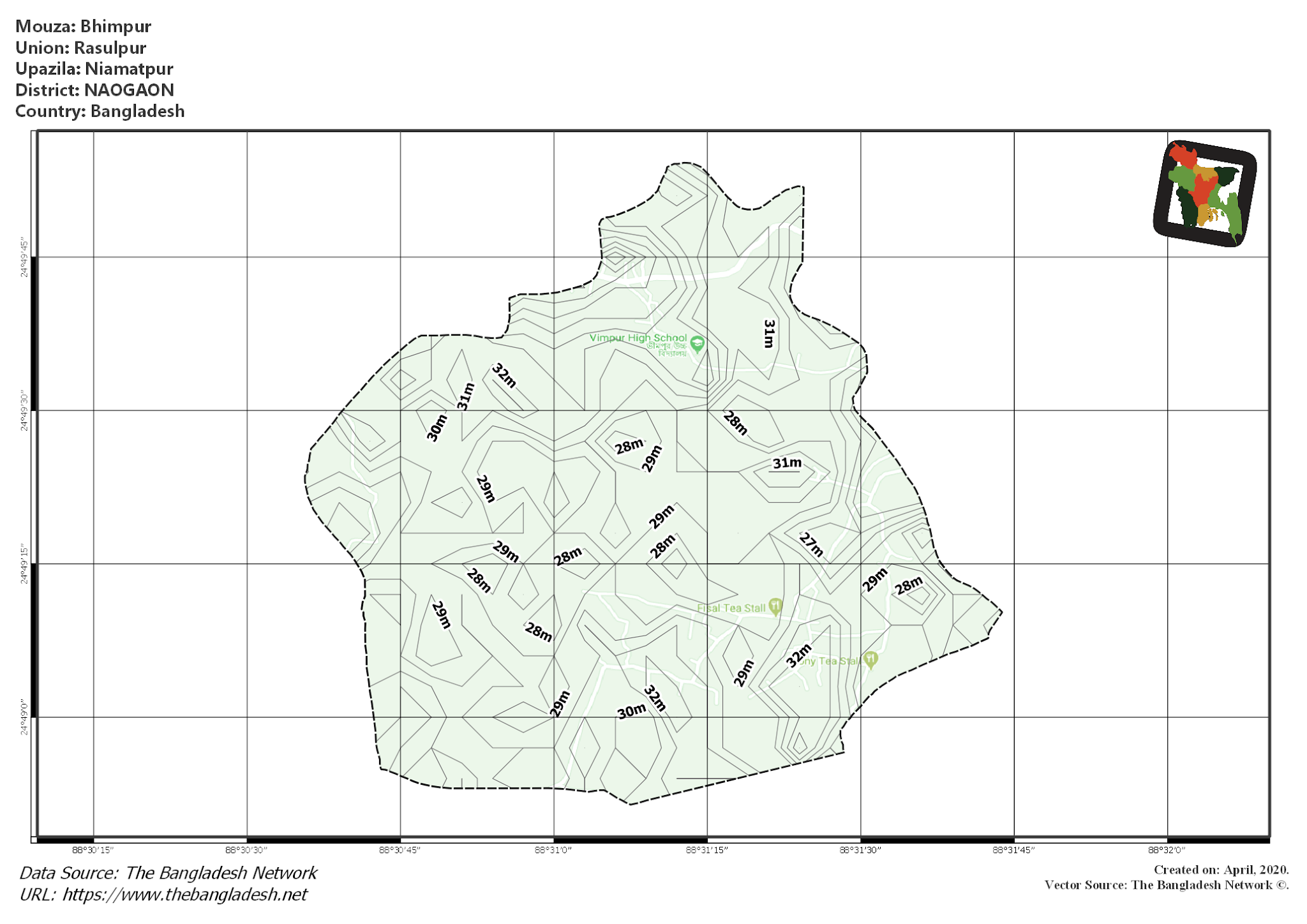 Map of Bhimpur Mouza of Niamatpur Upazila, NAOGAON Map of Bhimpur Mouza of Niamatpur Upazila, NAOGAON, Bangladesh.