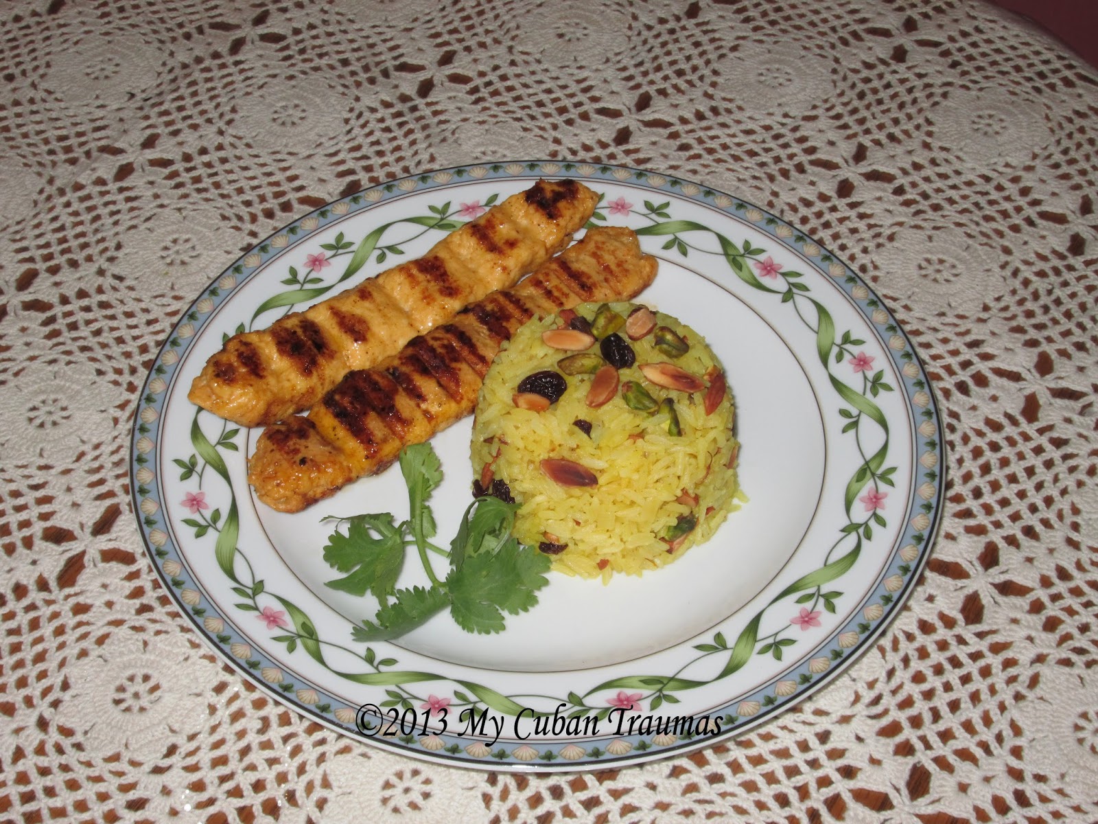 My Cuban Traumas Persian Chicken Kabobs & Saffron Pistachio Rice