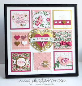 Stampin' Up! Bloomin' Love Valentine 8" x 8" Sampler Framed Art Home Decor #valentine #stampinup www.juliedavison.com