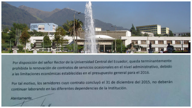 Despiden a 350 empleados de la Universidad Central despidos universidad central ecuador