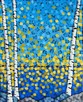 living by the lake painting by artist aaron kloss duluth mn living by the lake painting by artist aaron kloss duluth mn, painting of birch trees and lake superior, rocks, sunset, pointillism