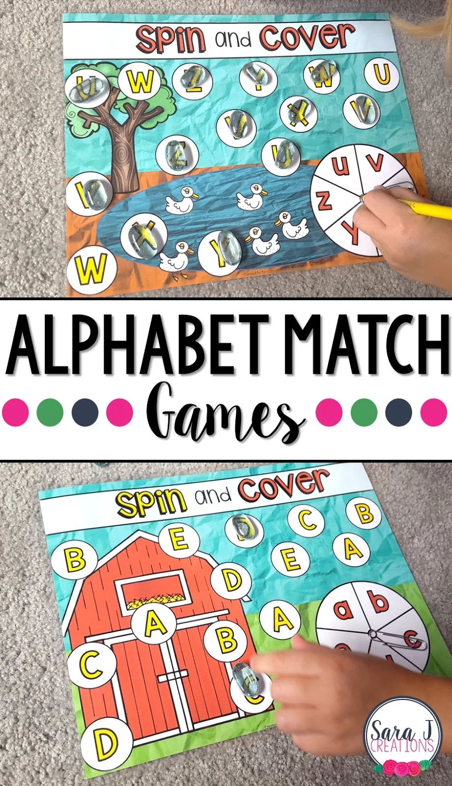 Free farm themed alphabet match game printables.  Great way to practice matching upper and lowercase letters. 