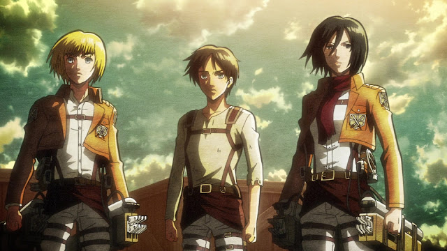Armin, Eren i Mikasa z Attack on Titan
