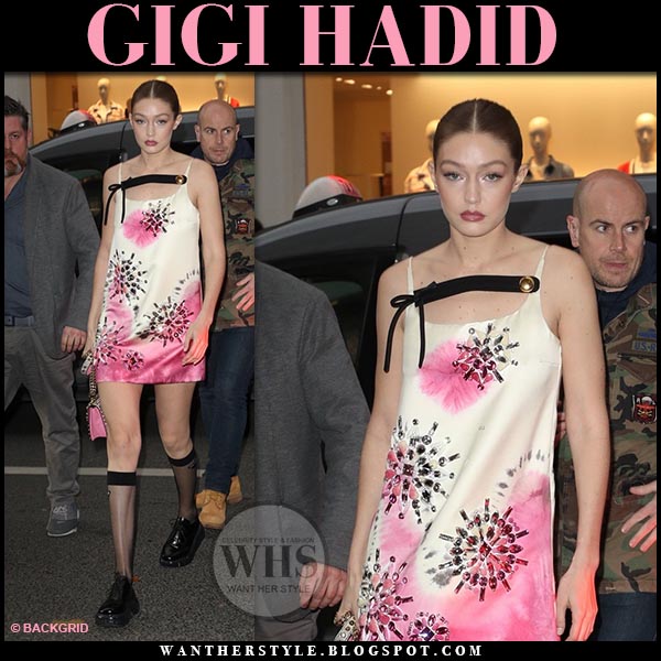 Gigi Hadid in pink tie-dye silk mini dress in Paris on March 3 ~ I want her  style - What celebrities wore and where to buy it. Celebrity Style