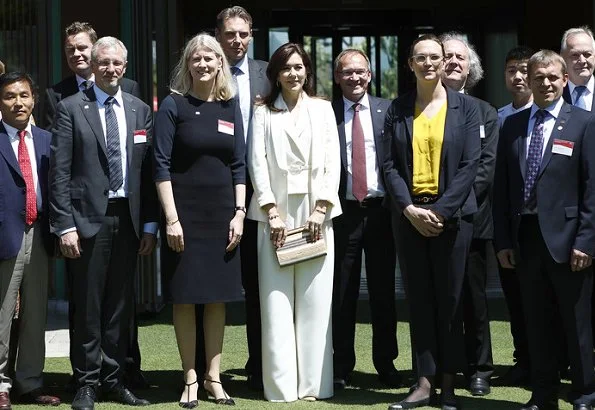 Crown Princess Mary is wearing an outfit by Max Mara. Princess wore Max Mara- silk panama jacket, and jumpsuit, trousers