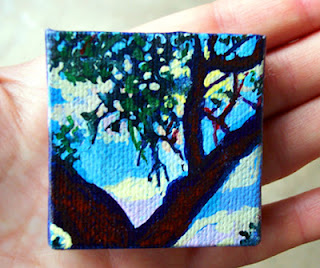 Miniature tree painting in acrylic ink by Jeanne Hospod