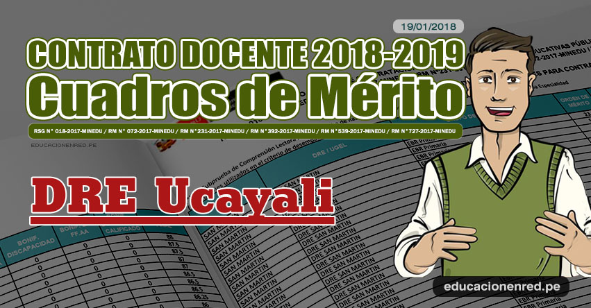 DRE Ucayali: Cuadros de Mérito Contrato Docente 2018 - 2019 (.PDF) www.dreucayali.gob.pe DRE Ucayali: Cuadros de Mérito Contrato Docente 2018 - 2019 (.PDF) www.dreucayali.gob.pe