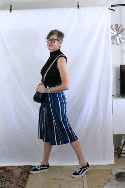 Striped Culottes and Vans for the Weekend @beverlyandbleu Striped Culottes Vans Fashion over 50