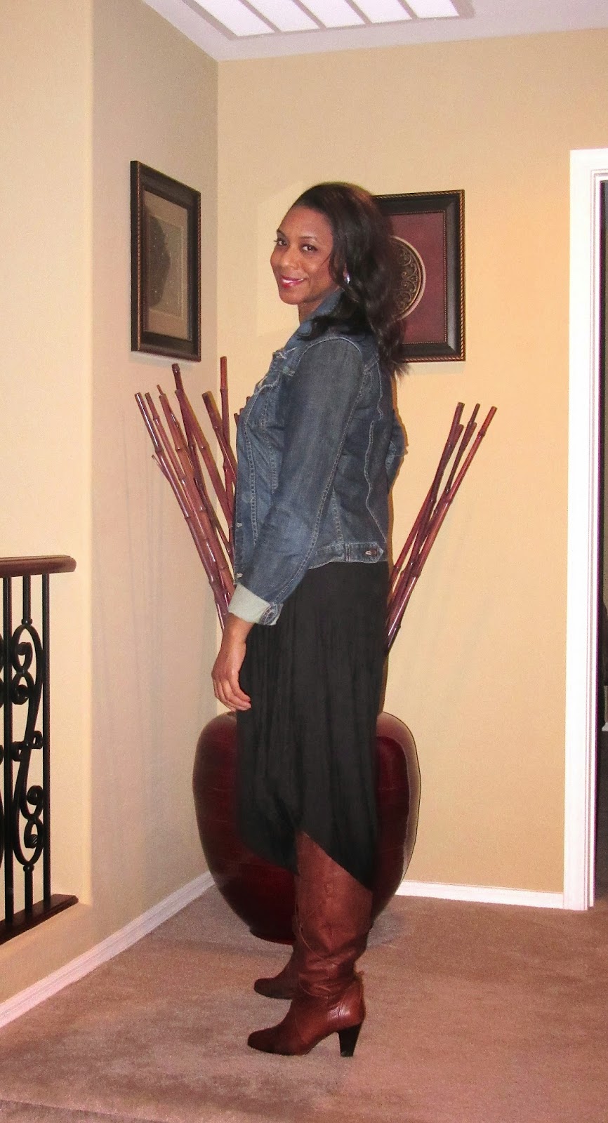 denim jumpsuit with boots