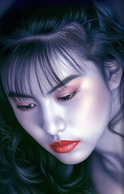 retrato pintado con aerografo barndog rostro de mujer japonesa pintura con aerografo