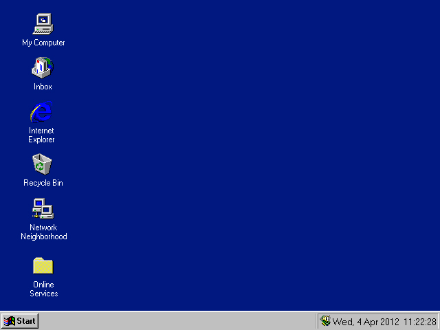 Windows 95 desktop in blue