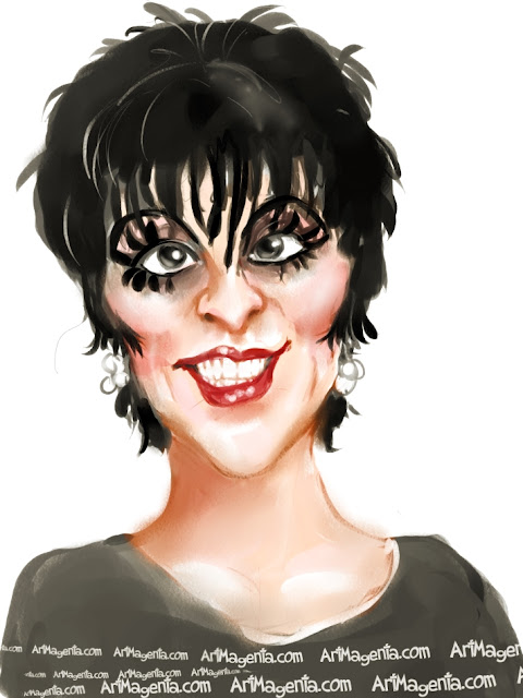 Liza Minelli  caricature cartoon. Portrait drawing by caricaturist Artmagenta