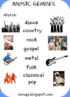 Music Genres flashcards, word cards and a worksheet Music Genres flashcards, word cards and a worksheet