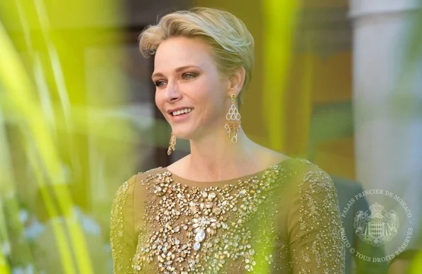 Prince Albert and Princess Charlene of Monaco held a reception for actors at the Prince's Palace