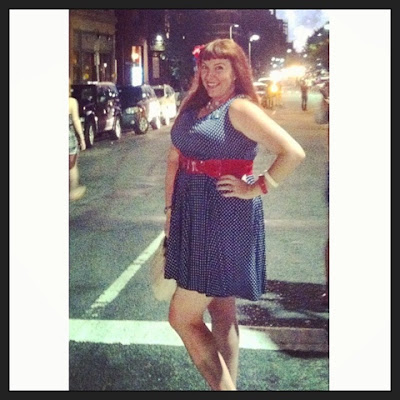 pin up style outfit in red white and blue for american holidays on sexy bbw redhead in Boston