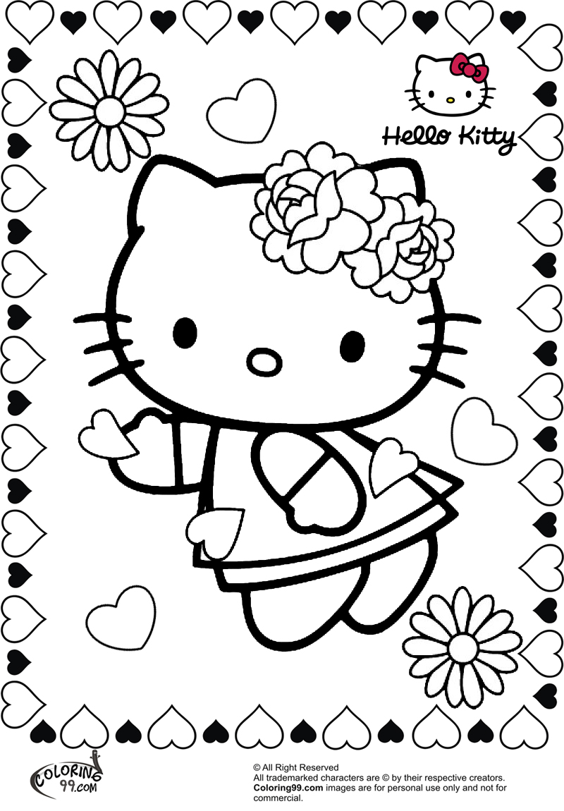 hello kitty flower valentine coloring pages