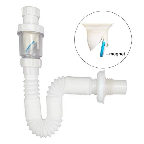 Universal Complete Bathroom Sink Flexible Water Drain Pipe Kit W Overflow Stainless Steel Stopper Adjustable Expandable Plastic White Hose Snappy P Trap Plumbing Fitting For Vessel Vanity Basin Bathroom Sink Bathtub