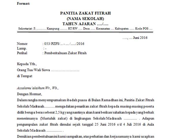 Contoh Surat Edaran Sekolah Untuk Menarik Zakat Fitrah