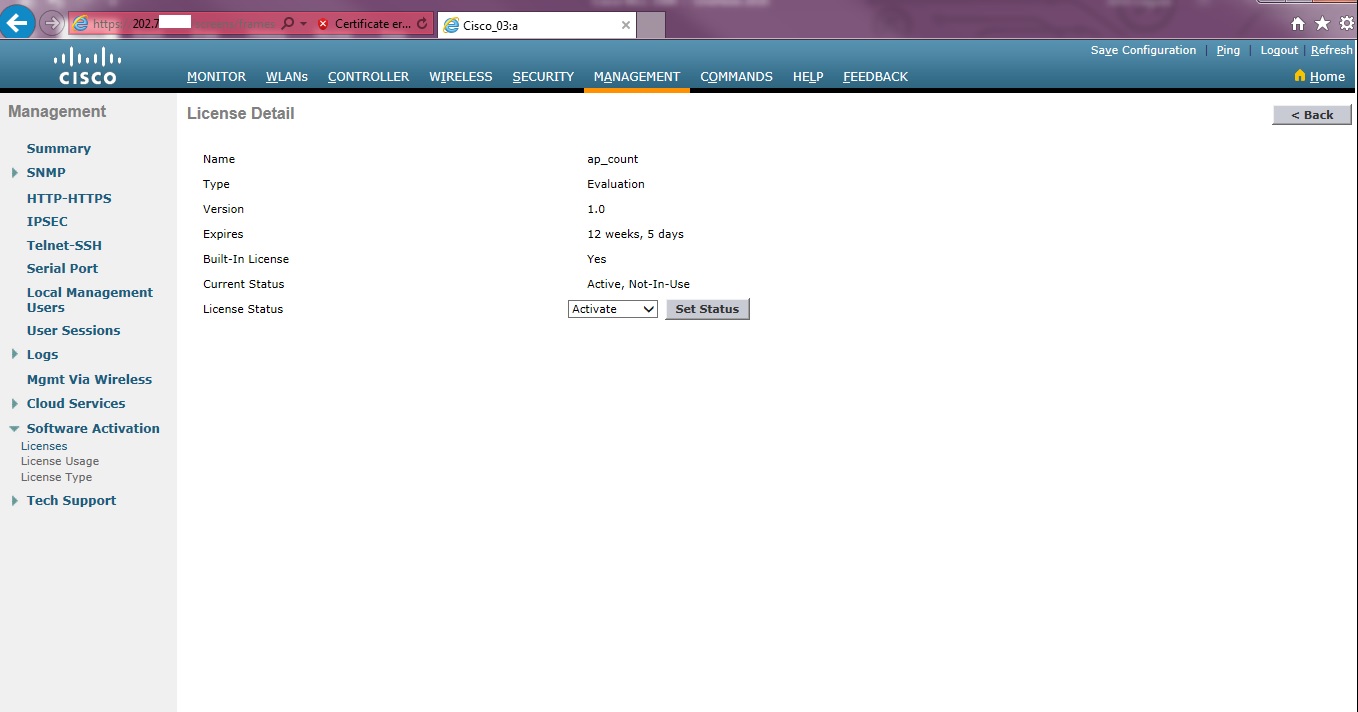My CCNA Wireless Journal: Activating Cisco WLC 3504 AP License My CCNA Wireless Journal: Activating Cisco WLC 3504 AP License