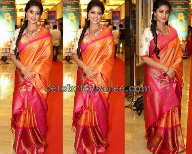 Sneha Orange Pink Silk Saree Sneha Orange Pink Silk Saree
