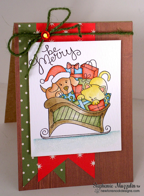 Cat and Dog Sleigh Christms card by Stephanie Muzzulin for Newton's Nook Designs - Christmas Delivery Stamp Set