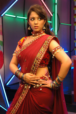Telugu Actress Charmi Spicy Stills in Red Saree