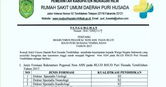 Lowongan Kerja Non Pns Di Rsud Puri Husada Tembilahan Terbaru