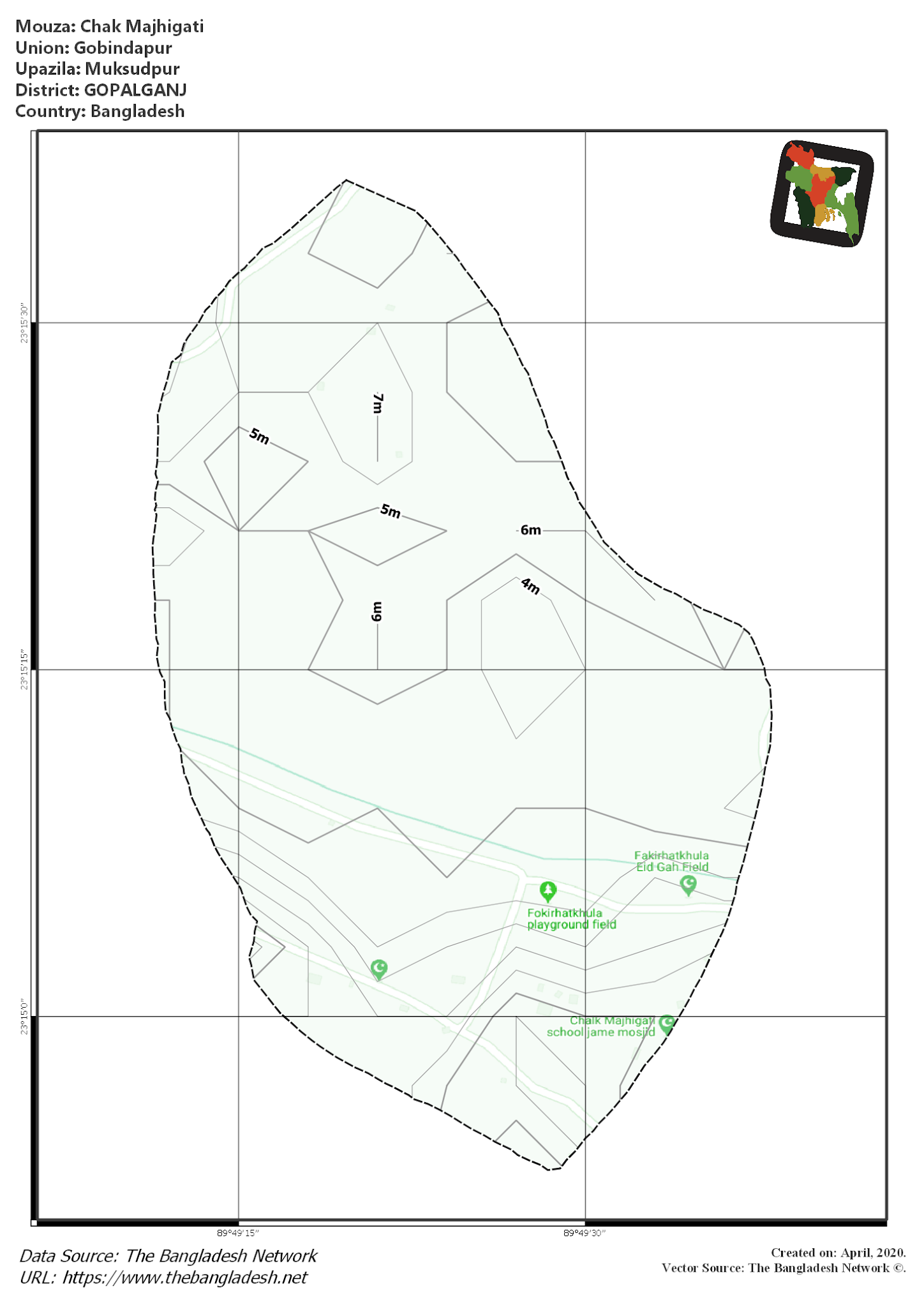 Map of Chak Majhigati Mouza of Muksudpur Upazila, GOPALGANJ, Bangladesh.