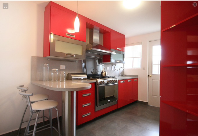 Decoración minimalista y contemporánea: cocina roja pequeña estilo ... Decoracion de barras desayunadoras